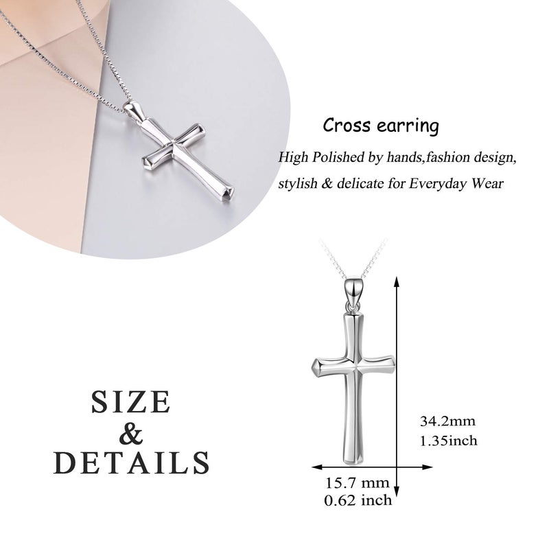 LUHE Cross Necklace Women Sterling Silver Religious Engraved Faith Hope Love Cross Pendant Necklace Jewelry Christmas Gifts for Women Unisex (Cross Necklace-Silver) - Image 3